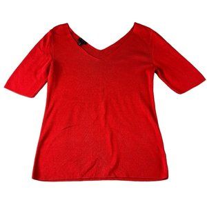 Talbots Womens Shirt Top Size XS Red Knit V Neck Front Back‎ Fitted Casual
